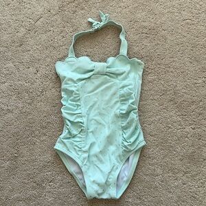 Janie and Jack one piece swimsuit sea foam green w/ silver dots